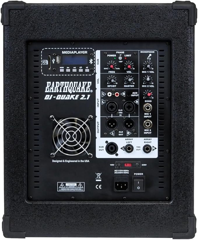 Earthquake Sound DJ-Quake (Ver 2) 12-inch 1200-Watt Subwoofer with Built-In Amplifier USB/SD and Bluetooth Black
