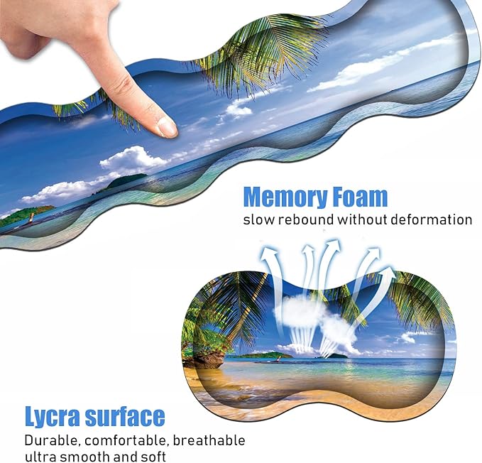Ergonomic Keyboard Wrist Rest &amp Mouse Pad Wrist Rest Set Large XXL Gaming Desk Mat 31.5x 11.8 Non-Slip Base Memory Foam Easy Typing Pain Relief for Office &amp Home Shore Palms Tropical Be