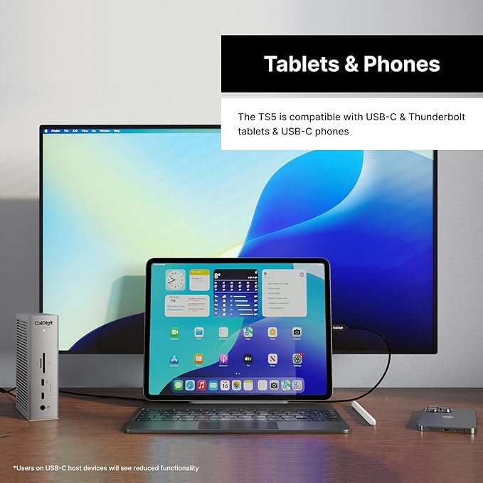 CalDigit TS5 - Thunderbolt 5 Dock - 15 Port 140W Dedicated Host Charging 80Gb/s Thunderbolt 5 x4 USB-C 10Gb/s x3 USB-A x2 2.5GbE Dual 8K@60Hz SD &amp microSD UHS-II 1m Braided Cable 240W PSU