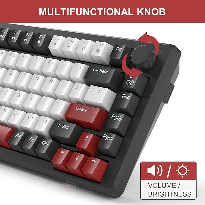 MageGee 75% Mechanical Gaming Keyboard Compact Blue Backlit Wired Gaming Keyboards with Red Switches EVA Foam Knob Control STAR75 Portable NKRO PC Gaming Keyboard - Black &amp White