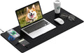Mouse Pad 31.5x15.75 Inch with Calculator 15W Magnetic Wireless Charging Desk Mat XXL Desk Pad Home Office Large Keyboard Pad with Ultra-Smooth Surface Non-Slip Base (Black)