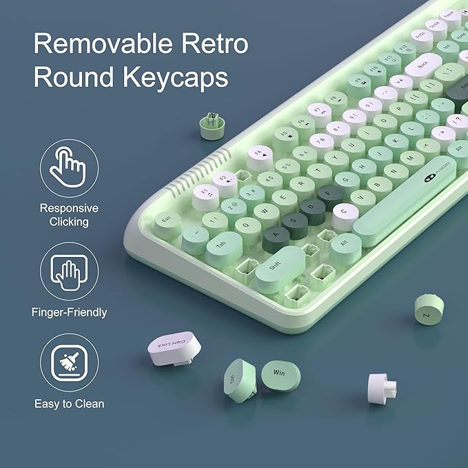 MageGee V920 Wireless Keyboard and Mouse Combo 2.4G Full-Sized Retro Typewriter Keyboard with Round Keycaps &amp Auto-Sleep Mode Cute Computer Keyboard and Cordless Optical Mouse for Laptop/PC (Gre