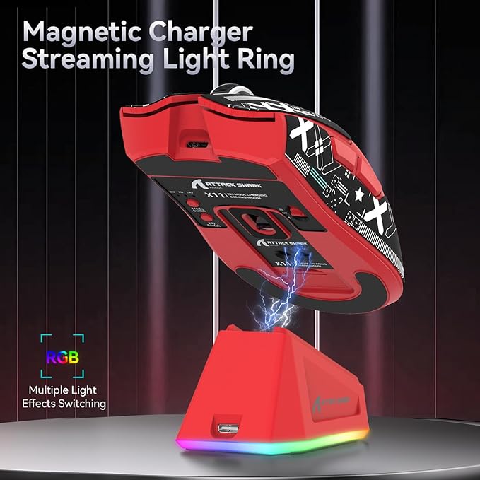 ATTACK SHARK X11 &amp X65 PRO HE Rapid Trigger Hall Effect Keyboard60% Magnetic Keyboard 8K Polling Rate RGB Hot SwapWireless Gaming Mice with Charging Dock 22K DPIBT/2.4Ghz/WiredCoiled Cable-Red