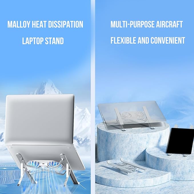 Adjustable Aluminum Laptop Stand with Cooling Fan for 13-21in Laptop Notebook Cooling Support Effective Heat Dissipation