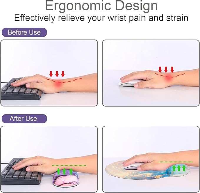 Mouse Pad + Desk Mat + Keyboard Wrist Rest + Coaster 4 in 1 Set Cute Ergonomic Large Gaming Mousepad with Wrist Rest Support Desk Pad for Computer Laptop Office Home Decor-Marble 3
