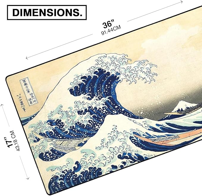 MPCO. Original Large Gaming Desk Mat – 36 x 17 Duraglyde Ukiyo-E Great Wave Full Desk Mouse Pad for Smooth Precision – Non-Slip Washable Extra-Large PC Mouse Pad for Gaming Sessions