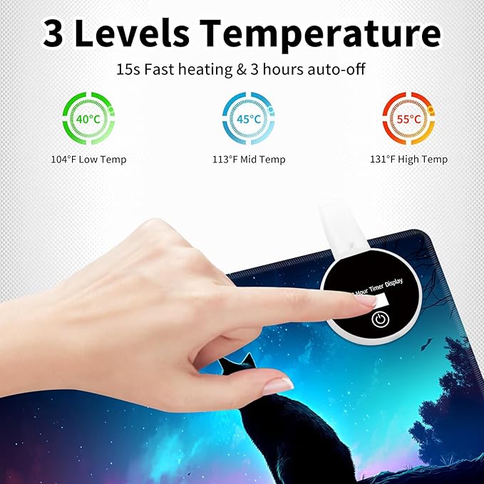 Warm Desk PadHeated Desk Pad Mouse Mat Gamingwith 3 Heating Levels &amp 3 Hours Auto Shut-OffLeather 31.5 x 13 Foot Warmer Keyboard Office MatCute Cat Galaxy