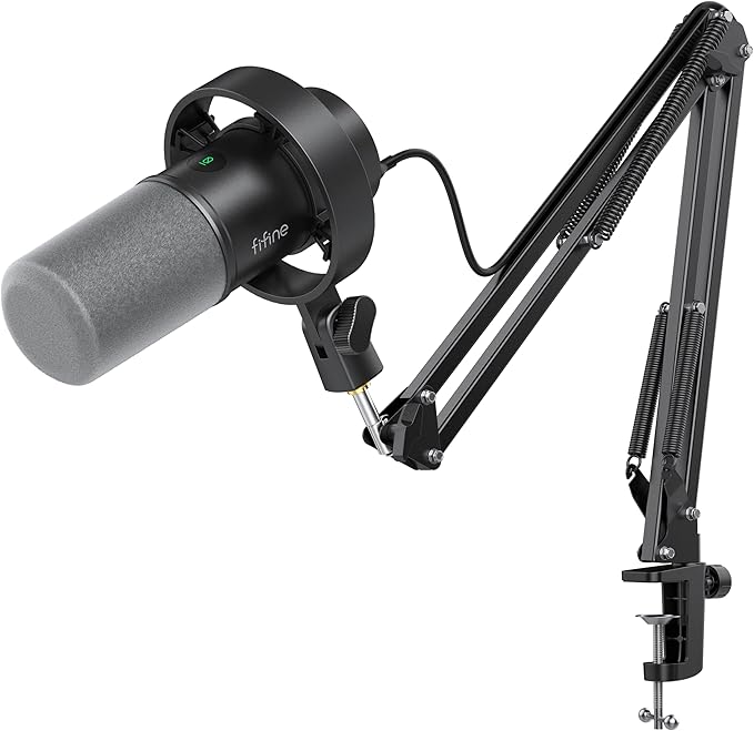 FIFINE K688 Podcast Microphone Kit USB/XLR Dynamic Microphone with Boom Arm for PC/XLR Mixer Gaming Mic with Mute Button Headphone Jack for Vocal Voice-Over Streaming Music Recording -K688CT