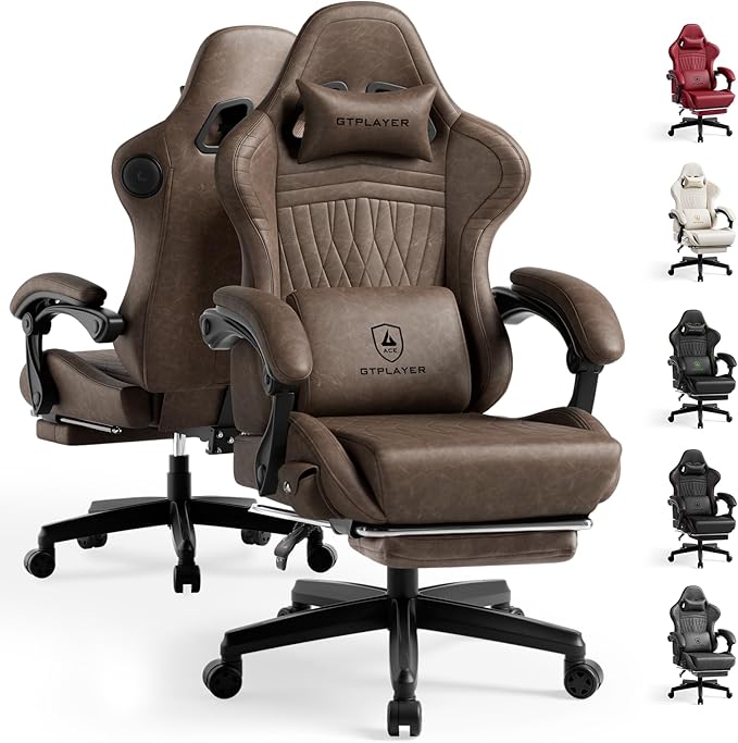 GTPLAYER ACE-PRO Music Gaming Chairs – Built-in Speakers App Support &amp Bluetooth Control Computer Game Chairs with Footrest for Adults Ergonomic Reclining Silla Linkage Armrest Light Brown