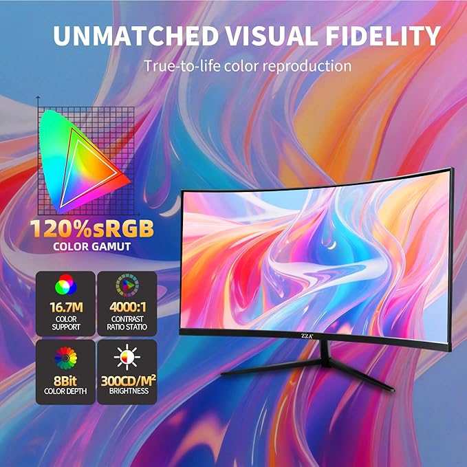 ZZA 32 Inch Curved Gaming MonitorUHD 3840 * 2160 60Hz 4K PC Monitor Curved 1500R4000:1 Contrast1Ms MPRTHDRFreeSyncVAHDMI DP1.4
