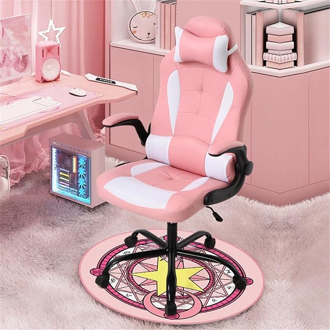 PC Gaming Chair Nice Cute Pink Chair Desk Chair Home Office Chair Swivel Rolling Adjustable Best Video Game Chair Lumbar Support Flip Up Arms Headrest Ergonomic Racing Heavy Duty Chair