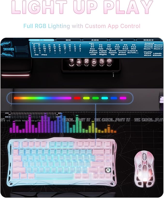 GravaStar Mercury K1 Lite 75% Gaming Keyboard 2.4GHz/BT/Wired Tri-Mode Wireless Keyboard Gasket Hot Swappable Mechanical Keyboard Pre-lubed Linear Switches Jelly Keycaps RGB Backlit (Aurora Mist)
