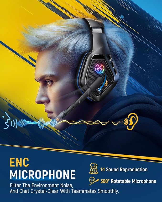 Tatybo Wireless Gaming Headset for PC Ps5 Ps4 2.4 Ghz USB &amp Type-C Gaming Headphones with Microphone 30H Battery Bluetooth Headphones for Switch Laptop Mobile Mac (Black Blue)