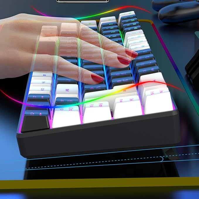 Membrane Wired Gaming Keyboard RGB Backlit Membrane Gaming Keyboard 68 Keys Linear Mechanical Feel Keyboard Ergonomic USB Computer Keyboard for Office Home Game (White Black)