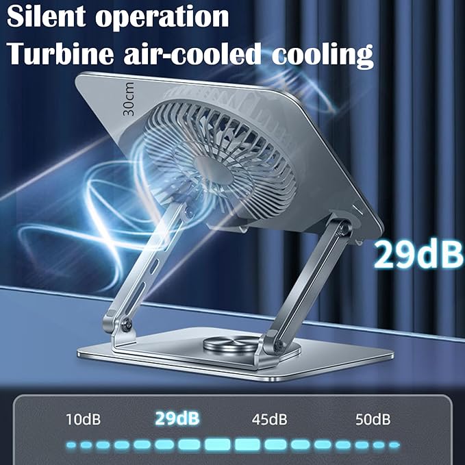 360° Rotating Adjustable Laptop Stand with Cooling Fan Foldable Dual-Bar Support Height Tilt Angle Cooling Laptop Stand for Desk Pad Laptop Riser Heat Dissipation Stand Fit 10-17.3 Device