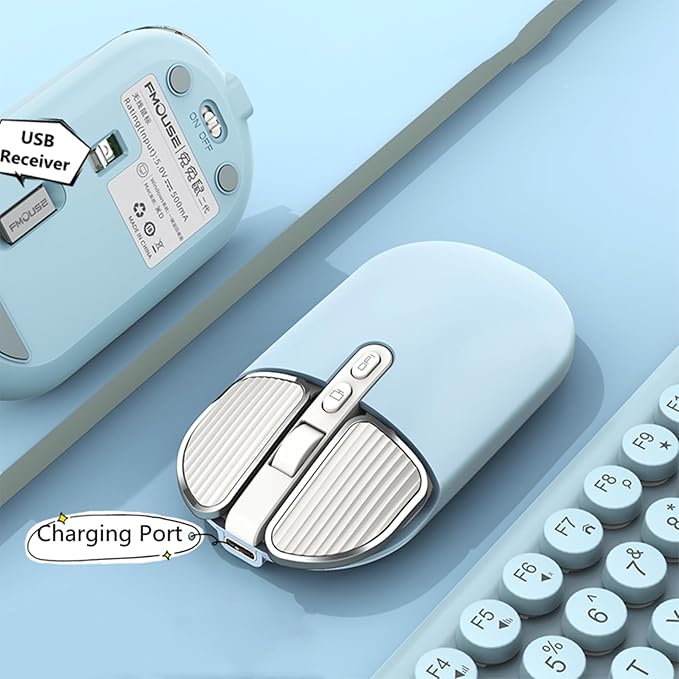 YOCUNKER Wireless Mouse 2.4G Rechargeable Silent Slim Computer Mouse with USB Receiver 3 DPI Back to Desktop Button Cordless Mice for PC Laptop Computer Desktop Windows Mac OS Office (Blue)