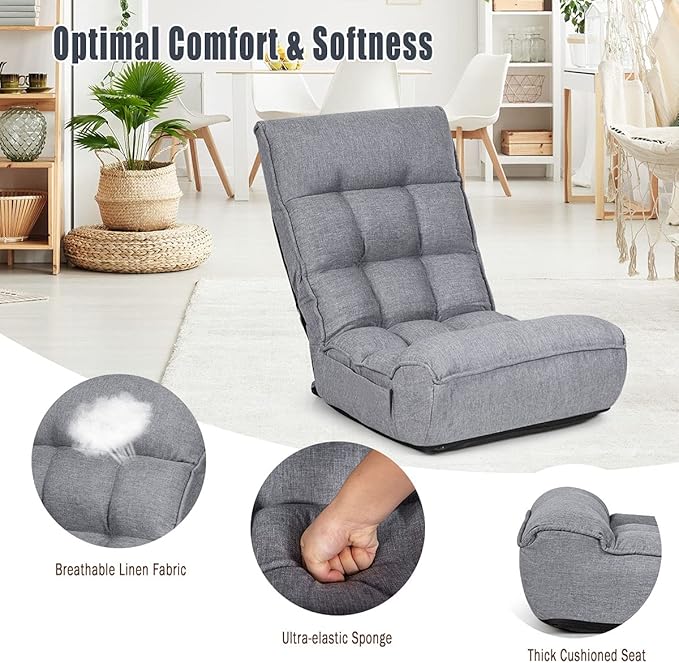 ARLIME 4-Position Adjustable Floor Chair Armless Gaming Chair w/Back Support &amp Soft Cushion Memory Foam Floor Lazy Sofa for Gaming Reading Meditating (Gray)