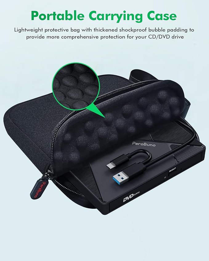 PeroBuno External CD DVD Drive USB 3.0 Optical Disc Drive 4 USB Ports and 2 TF/SD Card Slots CD DVD Burner Writer Reader Player for Laptop MacBook PC Windows 11/10/8/7 Linux OS with Carrying Case