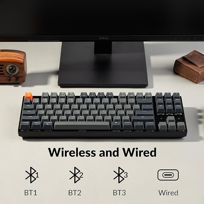 Keychron K8 Tenkeyless Wireless Mechanical Keyboard for Mac White Backlight Bluetooth Multitasking Type-C Wired Gaming Keyboard for Windows with Brown Switch