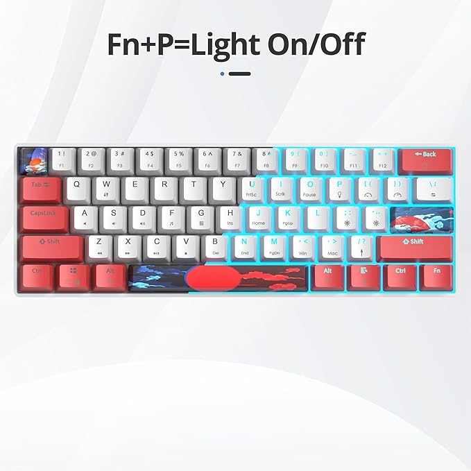 surmen 60% Wired Mechanical Gaming Keyboard 61 Keys Backlit Ultra-Compact Mini Office Keyboard 60 Percemt with Linear Red Switch for PC/Mac Gamer Typist (61 Red White)
