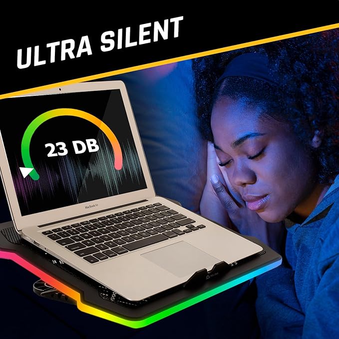 KLIM Ultimate - RGB Laptop Cooling Pad with LED Rim - New - Gaming Laptop Cooler - USB Powered Fan - Very Stable and Silent Laptop Stand - Compatible up to 17 - PC Mac PS5 PS4 Xbox One