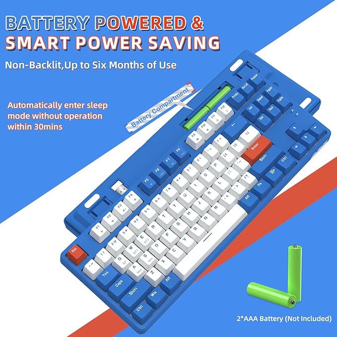 A.JAZZ Wireless Mechanical Keyboard 87 Keys TKL Hot Swappable Bluetooth Gaming Keyboard Dual Mode BT5.0/2.4G with Detachable Frame USB Hub OEM Keycaps Custom Keyboard for PC MAC PS4(Red Switch)