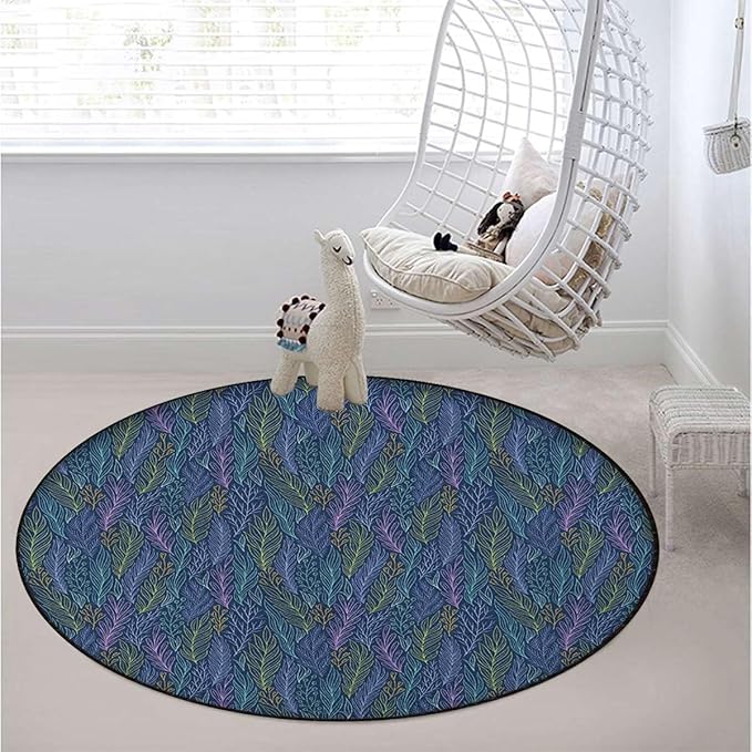Magenta Office Chair Cushion Mat for Hard Floors Non Slip Multi-Purpose Desk Chair Mat Rug for Hardwood Tile Floor Carpets Feathers Boho Pattern Repeating Sixties Diameter 35.4 in