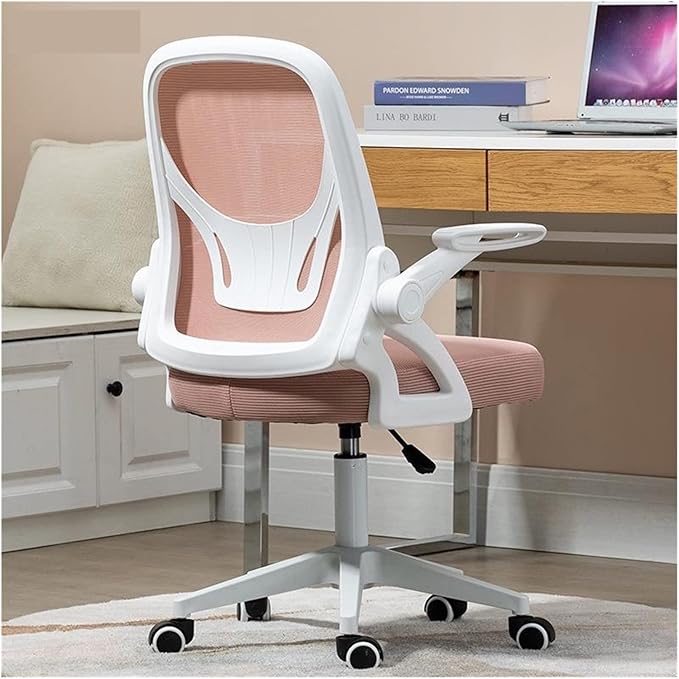 Adjustable Office Computer Chair with Armrest Mesh Office Chair Computer Indoor Bedroom Swivel Adjustable Liftable Gaming Chairs(White Pink)