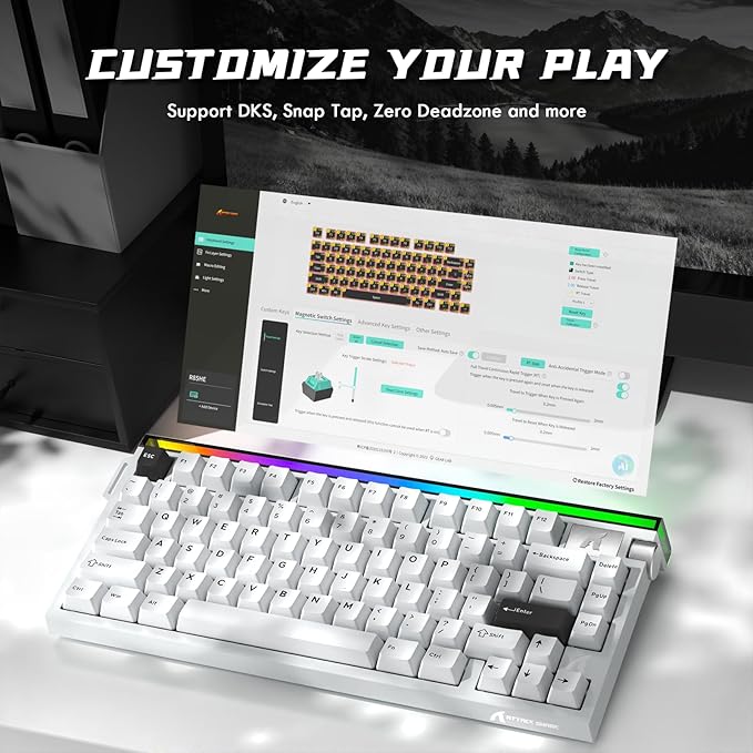 ATTACK SHARK R85 HE Wired 75% Hall Effect Rapid Trigger Mechanical RGB Gaming Keyboard with 8K Polling0.05mm RT Accuracy0.08MS LatencyMagnetic Switch5 Layer Sound DampedDriver for PC(Star White)