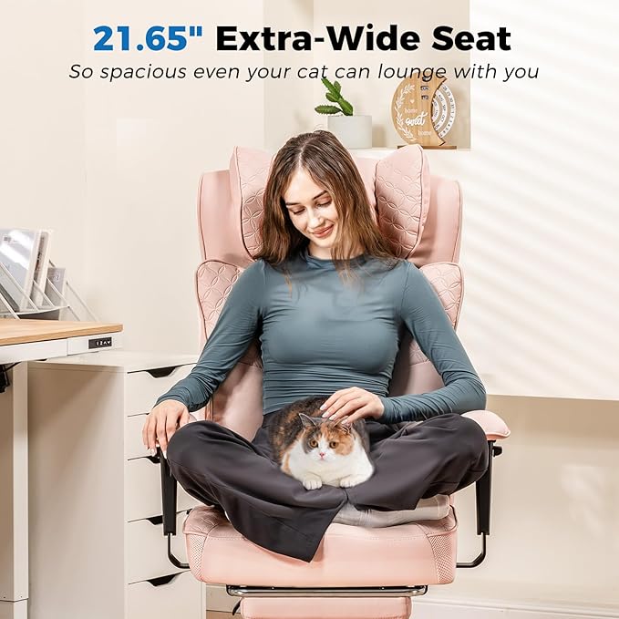GTPLAYER Big and Tall Office Chair 400LBS Wide Ergonomic Gaming Chair with Deluxe Embossing Designed Leather with Foot Rest150°Reclining Adjustable Soft Armrests Pocket Spring Back Support and Pillow