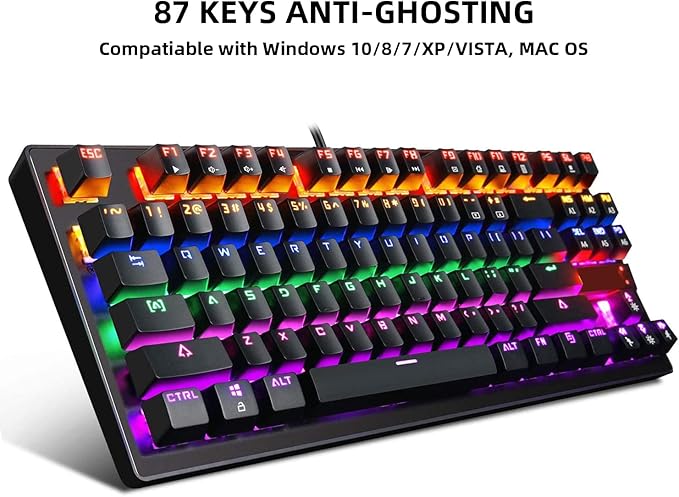 Anivia MK1S LED Backlit Mechanical Gaming KeyboardWired USB Gaming Keyboards with Blue Switches 87 Keys for Windows PC Laptop Game Black