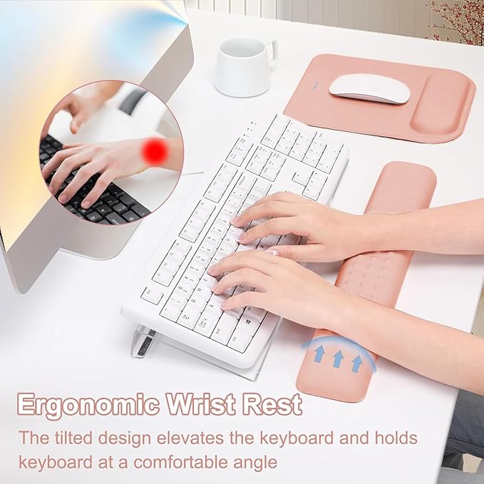 MOSISO Computer Keyboard Stand&ampWrist Rest Support for Keyboard &ampMouse Pad Set Ergonomic Massage Wrist Rest Set Easy Typing Working Acrylic Clear Stand for Office Home Mocha