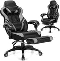 Goplus Gaming Chair Computer Chair with Footrest and Lumbar Support Height Adjustable Executive Swivel Rolling Task Chair with 90°-155° Tilt Function (Grey)