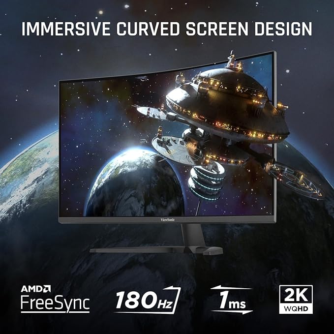 ViewSonic VX3228C-2K 32 Inch 1440p Curved Gaming Monitor with 1ms 180Hz FreeSync Eye Care HDMI and DisplayPort Inputs