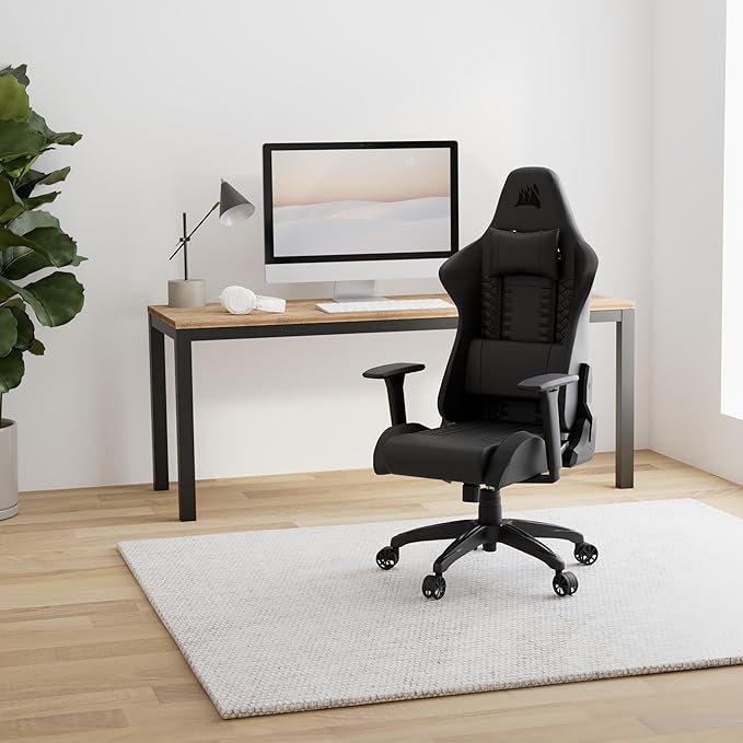 Corsair TC100 Relaxed Gaming Chair - Leatherette - Racing-Inspired Design - Lumbar Pillow - Detachable Memory Foam Neck Pillow - Adjustable Seat Height - Adjustable Armrests - Black