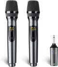 LEKATO Wireless Microphone Rechargeable Wireless Microphones with Receiver Dual Handheld Microphone System Dynamic MIC for Singing Speech Wedding ChurchSpeaker PA System(K380S)