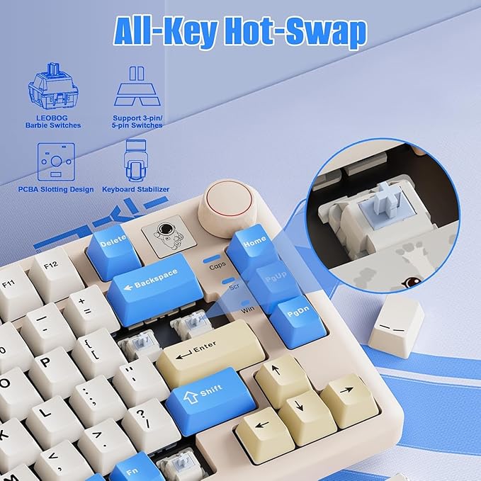 LEOBOG A75 Alice Keyboard Tri-Mode Ergonomic Gaming Keyboard with RGB Backlit Functional Knob Joystick 75% Layout Hot-Swap Gasket Custom Keyboards for Win Mac PC Gamer-Black