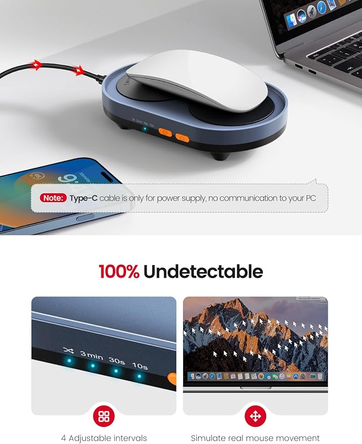 Vaydeer Dual Turntable Mouse Mover Turbo 3 Mouse Jiggler with Adjustable Intervals ON/Off Switch Undetectable &amp Noiseless Mouse Shaker Simulate Realistic Mouse Movement for Secure Computer Acti