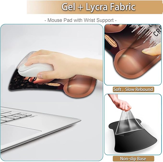 Keyboard Wrist Rest and Mouse Pad Wrist Support Set Ergonomic Gel Mouse Pad Wrist Rest with Non-Slip Base for Home Office Desk Pad African American Women Black Girl Black Gaming Mouse Mat
