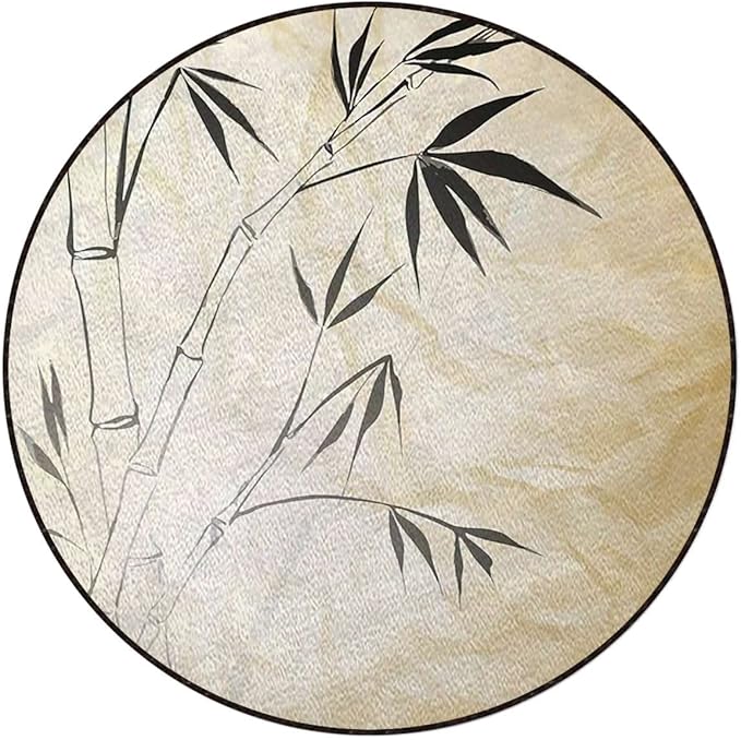 Bamboo Round RugPrint Carpet for Bedroom Living Room Office Home Decor Mat Gradient Bamboo LeavesBrown Cream Black White Diameter 60 in