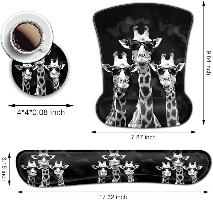 Rectangular Mouse Pad Wrist Protector-Printed with Cool Giraffes Ergonomically Non-Slip Rubber Comfortable Computer Keyboard Wrist Rest Desktop Decoration Office Accessories Computer Mouse Desk Pad