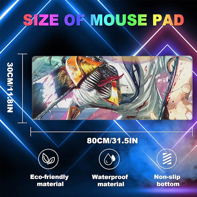 RGB Anime Mouse Pad Water Resist Keyboard PadMouse Pads with Non-Slip Rubber BaseOffice Computer Key Board Mousepad Computer Keyboard Mousepads Mat 800 x 300mm / 31.5×11.8 inches (4)