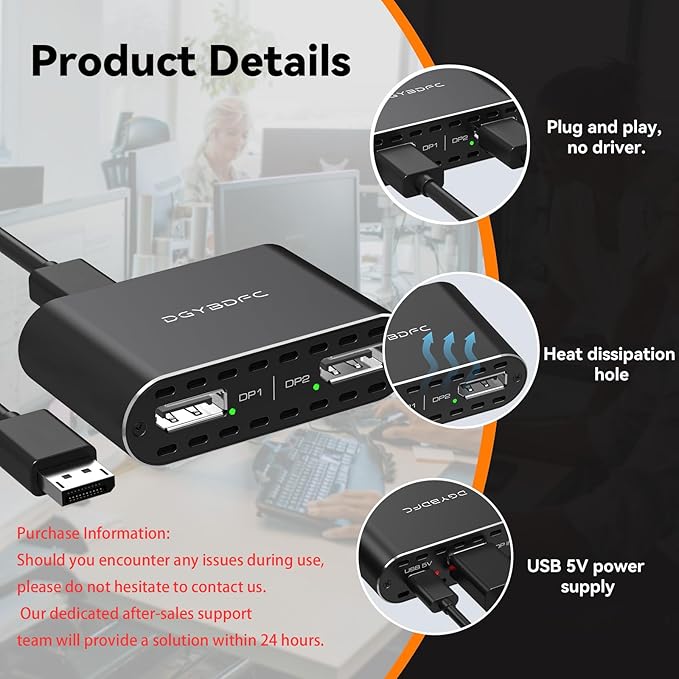 DisplayPort to Dual DisplayPort Adapter Dual 4K120Hz or 4K144Hz+4K60Hz Extend/Copy Mode/SST/MST to 2 DP Display Port Adapter for 2 Monitors (MacOS Only Supports SST Mode No DP Cable)