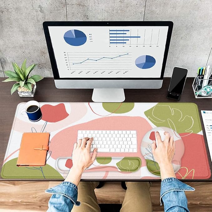 LATEEFAH Mouse Pad with Wrist Rest Large Mouse Pad Ergonomic Gaming Desk Pad Keyboard Wrist Rest Set 4-in-1 Desk Mat Keyboard Mat for Home Office