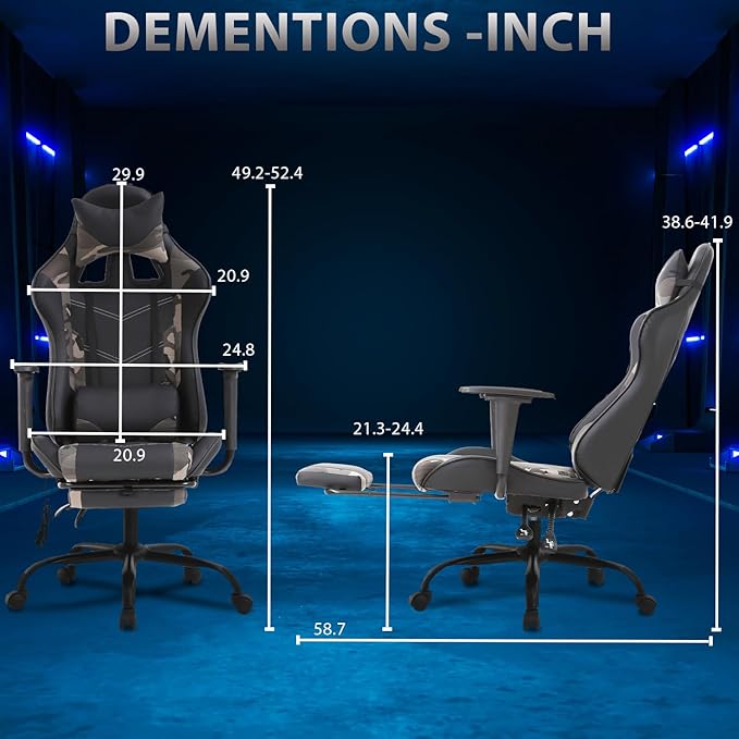 PayLessHere Racing Gaming Chair Office Massage Chair Ergonomic Recliner with Computer Desk PU Leather Lumbar Support Footrest Rolling Swivel and Task Function Ultimate Comfort for Adults (Camo)