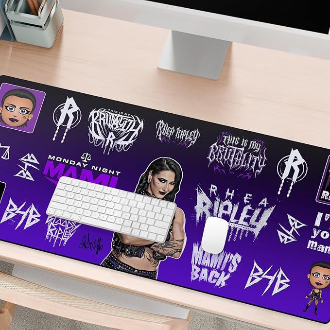 Head Case Designs Officially Licensed WWE Sticker Collage Rhea Ripley 37.4 x 15.75 x 0.16 inches (900 x 400 mm) - XL Gaming Office Desk PC Keyboard Mouse Mat Pad