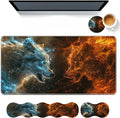 Keyboard Mouse Pad SetLarge Desk Pad+Keyboard Wrist Rest+Mouse Pad Wrist Support+CoasterEasy Typing Pain Relief Non-Slip Mousepad Wrist Support Mousepad Set Home OfficeFire with Ice Wolf