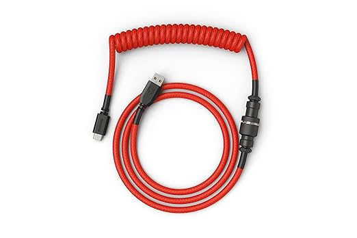 GLORIOUS Coiled Keyboard Cable – Coiled USB C Cable Artisan Braided Cables for Mechanical Gaming Keyboard Coiled Cable - Custom Keyboard Cable (Red)