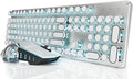 EWEADN TK950 Typewriter Mechanical Keyboard and Mouse 104 Keys Aesthetic Typewriter Keyboard Mouse Combo with Blue Backlit Anti-Ghosting Blue Switch Bluetooth/2.4GHz/Wired Cute Keyboards-White