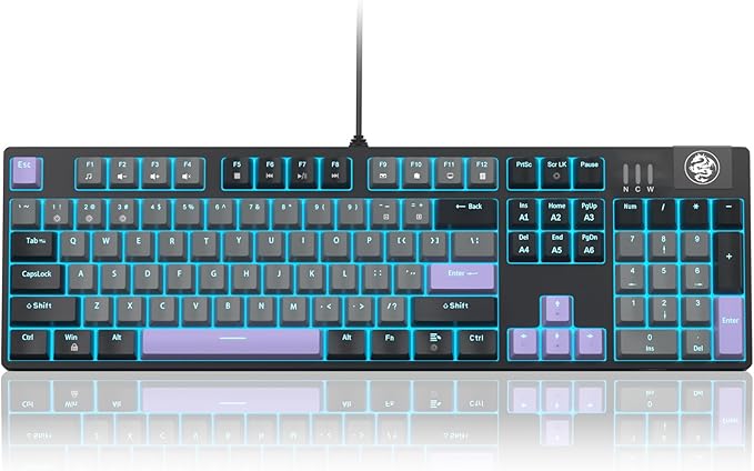 MageGee MK-Storm Mechanical Gaming Keyboard 104 Keys Wired Light Up Keyboard with Linear Red Switch Ice Blue Backlit Double-Shot Keycaps N-Key Rollover for Laptop Desktop PC (Twilight Purple)